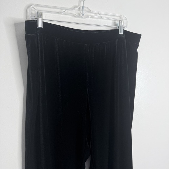 NWOT Susan Graver Black Knit Velvet Wide Leg Pull-On Pants Large Casual Work - Picture 5 of 6